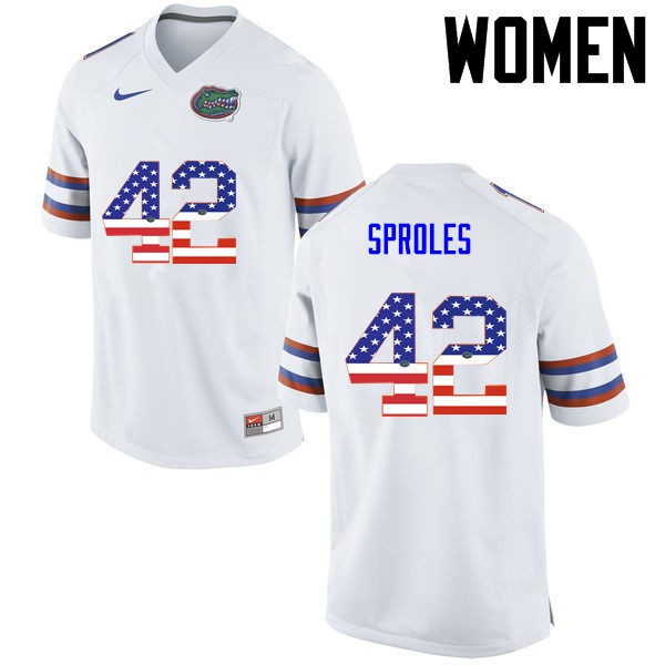 Florida Gators Women #42 Nick Sproles College Football USA Flag Fashion White
